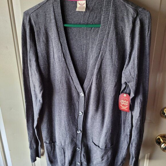 NWT's Faded Glory Gray Cotton/Polyester Cardigan Sweater Size Large 12-14 - Picture 1 of 4